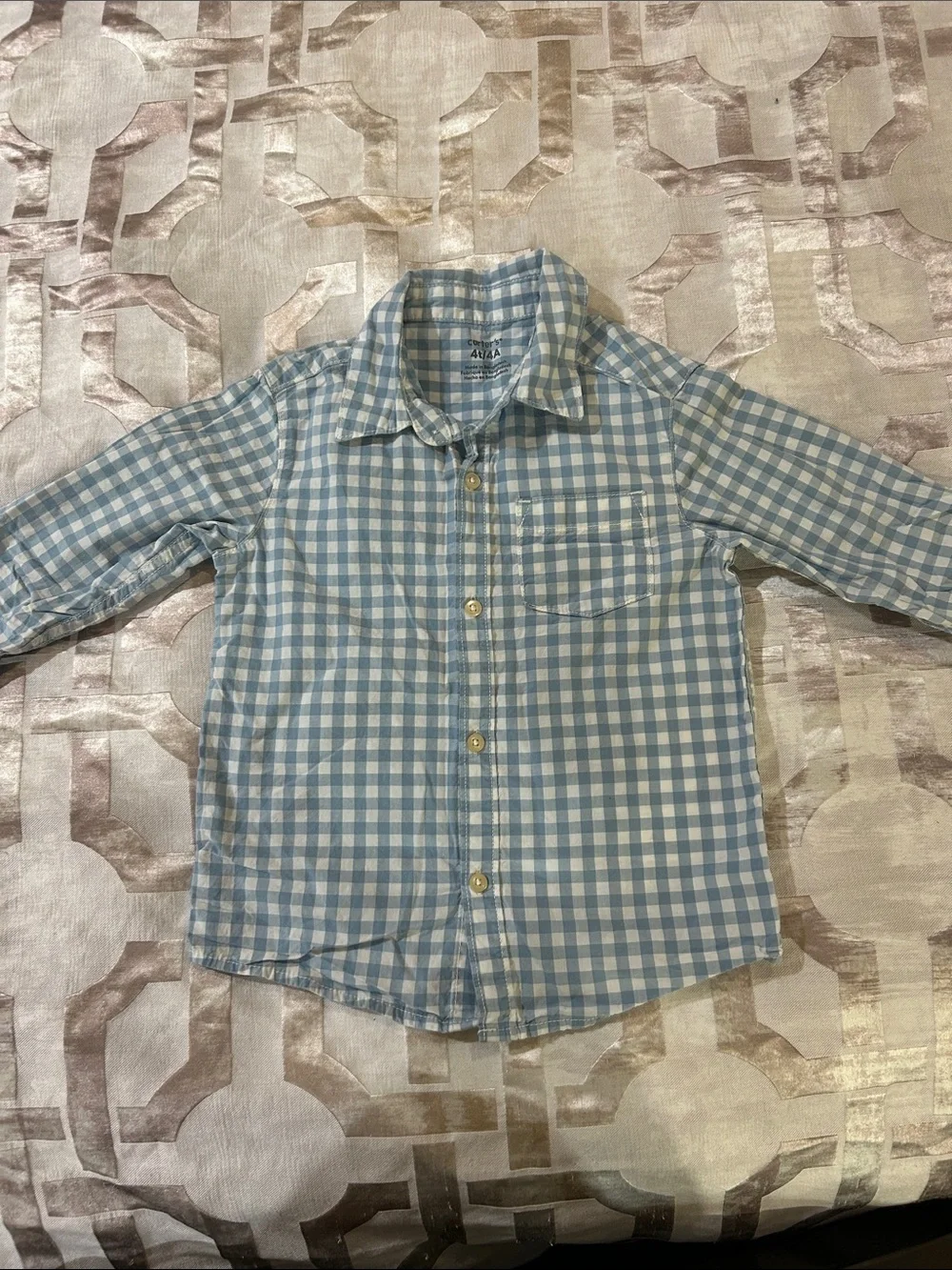 Carter's Light Blue and White Gingham Button-Down Shirt